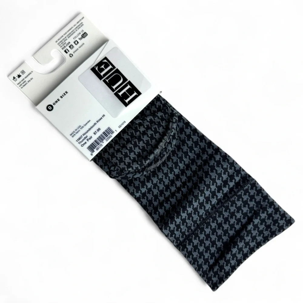 HUE Houndstooth Nylon Knee High Socks Womens One Size Fits Most Black Gray Steel